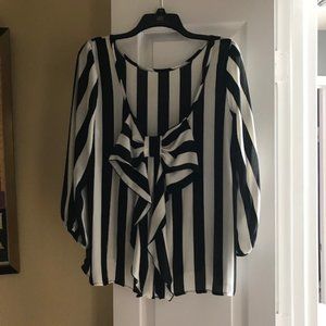 Lovely Day Black and White Striped Blouse